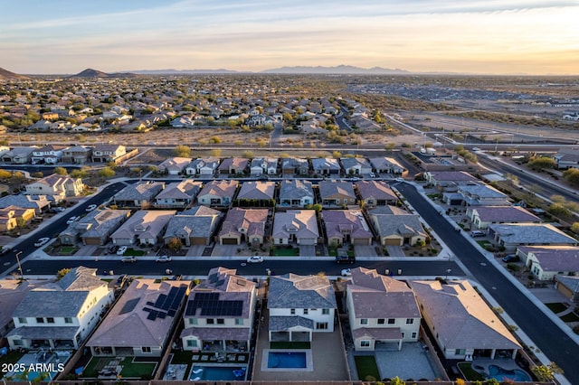 view of aerial view at dusk