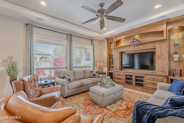 living room featuring ceiling fan