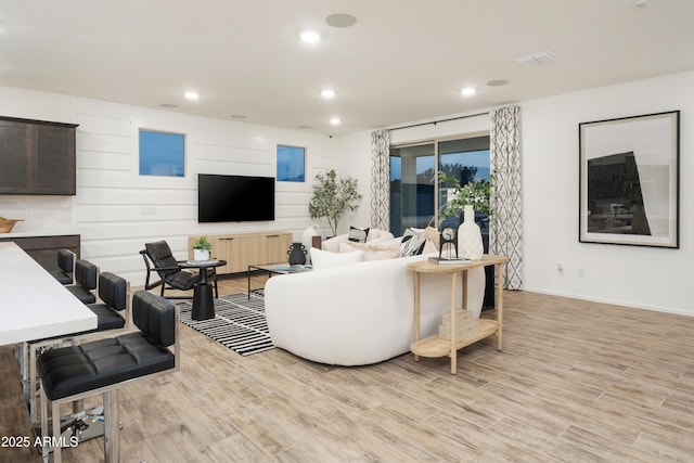 living room with light wood-type flooring