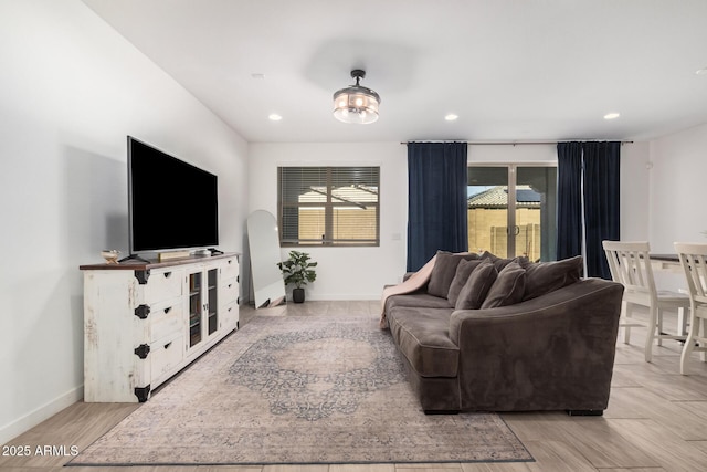 living room with light wood-type flooring