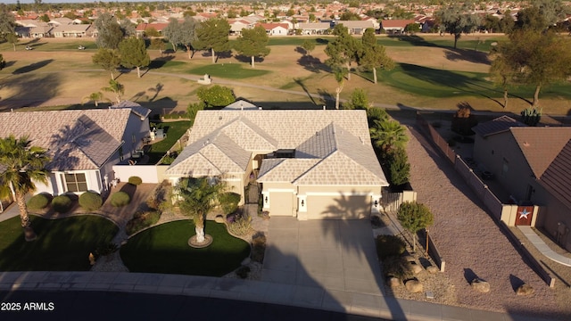 aerial view featuring golf course view and a residential view