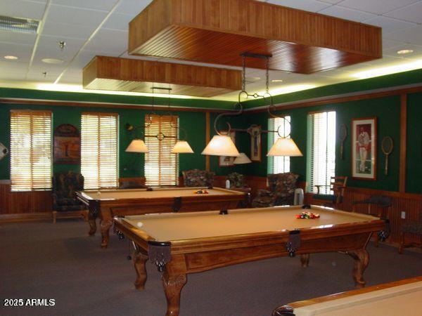 game room with carpet flooring and pool table