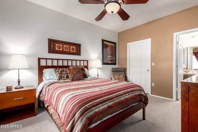 bedroom featuring baseboards, carpet flooring, and ceiling fan