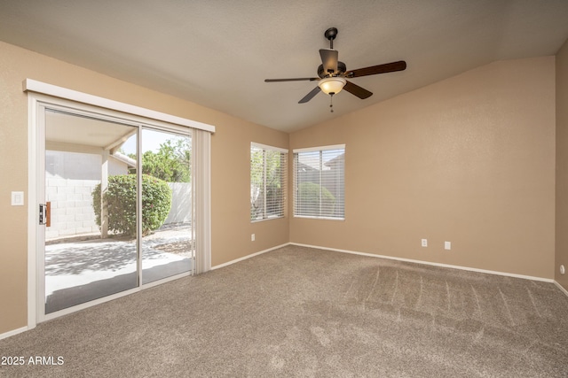 12044 S 45th St, Phoenix, AZ 85044 - empty room with lofted ceiling, carpet, ceiling fan, and baseboards