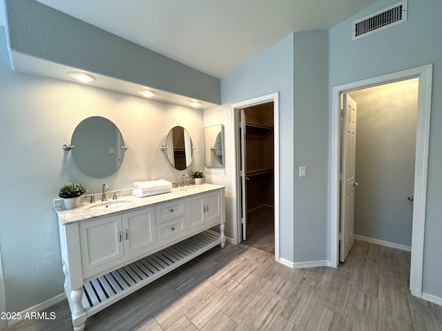 12044 S 45th St, Phoenix, AZ 85044 - bathroom featuring wood finished floors, a walk in closet, baseboards, and lofted ceiling