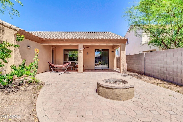 4323 S Ranger Trl, Gilbert, AZ 85297 - view of patio / terrace featuring an outdoor fire pit and ceiling fan