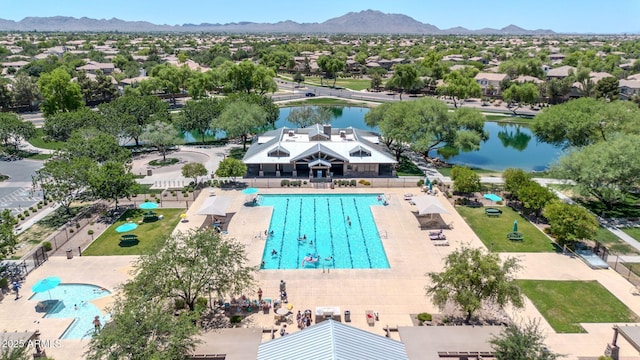 4323 S Ranger Trl, Gilbert, AZ 85297 - drone / aerial view of a pool and a water and mountain view