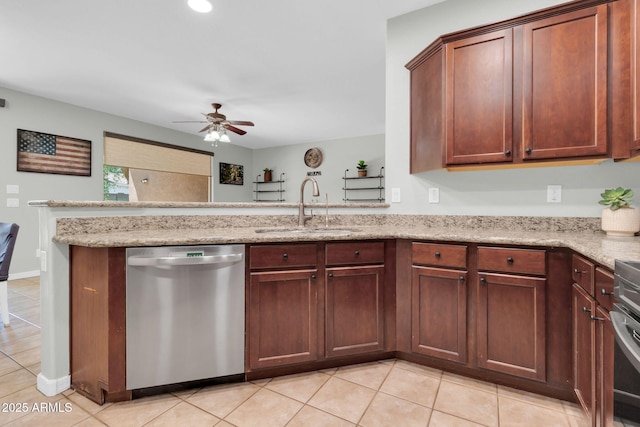 4323 S Ranger Trl, Gilbert, AZ 85297 - kitchen with dishwasher, a sink, ceiling fan, and light tile patterned floors