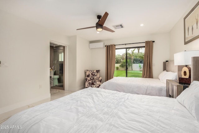 12821 N 67th St, Scottsdale, AZ 85254 - bedroom with access to outside, a wall mounted AC, recessed lighting, ceiling fan, and connected bathroom