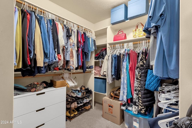 spacious closet with light carpet