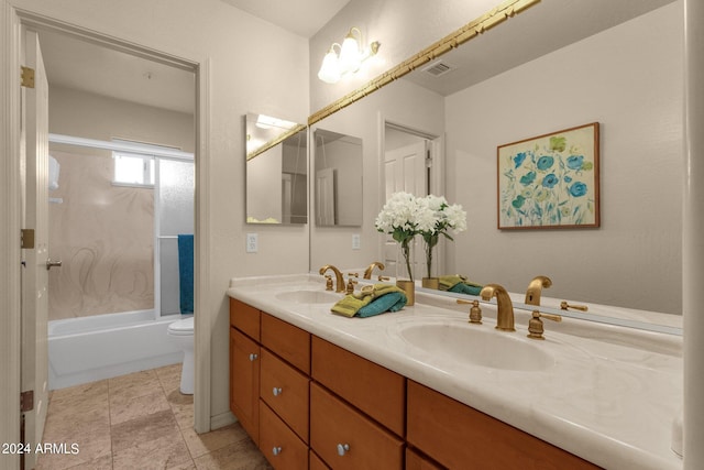 full bathroom with toilet,  shower combination, and vanity