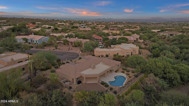 view of aerial view at dusk