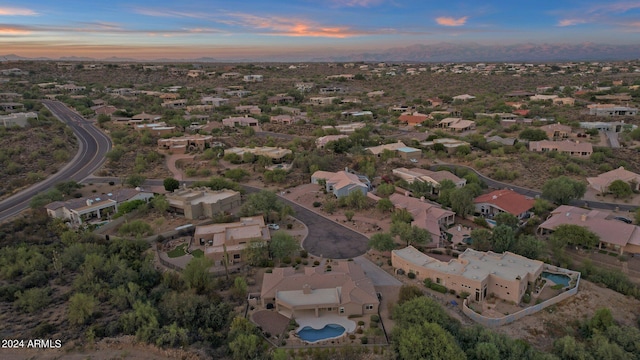 view of aerial view at dusk