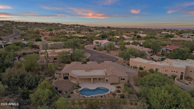 view of aerial view at dusk