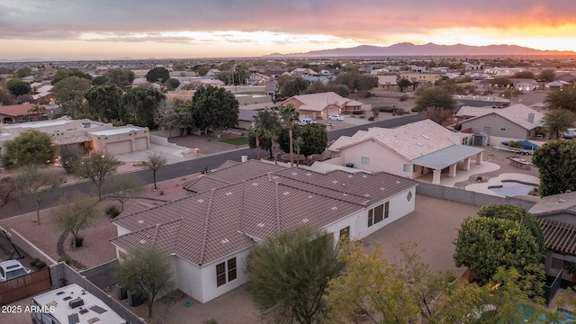 aerial view with a residential view and a mountain view