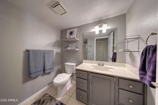 2524 S El Paradiso Dr Unit 82, Mesa, AZ 85202 - bathroom with a textured wall, a textured ceiling, tile patterned flooring, toilet, and vanity