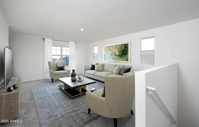 living area featuring carpet flooring