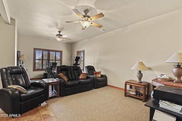 living room with ceiling fan