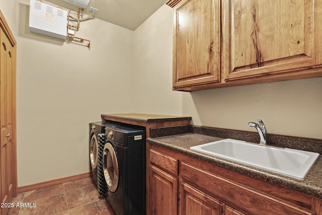 laundry area featuring cabinets, sink, and washer and clothes dryer