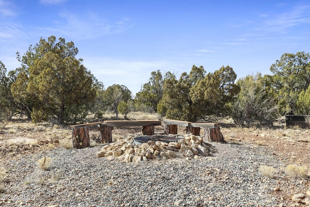 view of yard with an outdoor fire pit