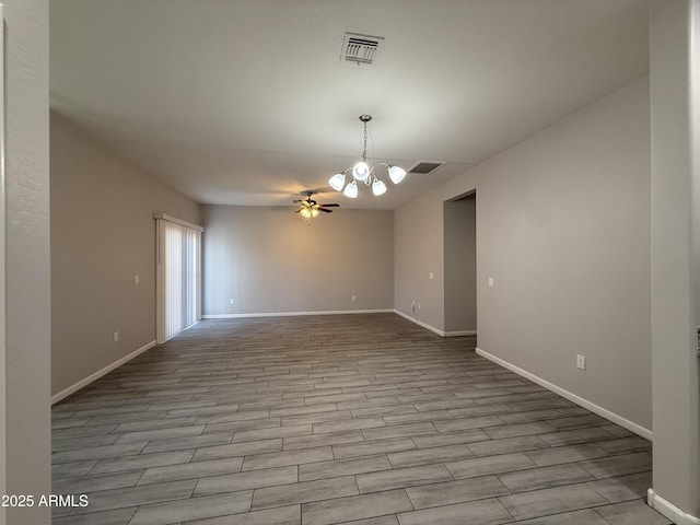 unfurnished room with ceiling fan and light wood-type flooring