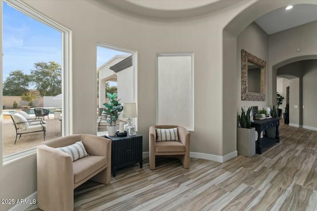 living area with light wood-type flooring and a wealth of natural light