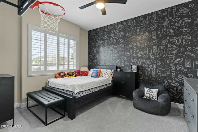 bedroom featuring carpet and ceiling fan