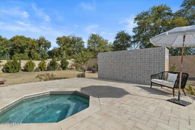 view of swimming pool with an in ground hot tub and a patio area