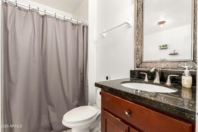 6426 W Lamar Rd, Glendale, AZ 85301 - bathroom with toilet, vanity, and curtained shower