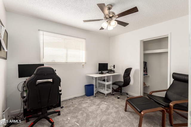 6426 W Lamar Rd, Glendale, AZ 85301 - home office with ceiling fan, a textured ceiling, carpet floors, and baseboards