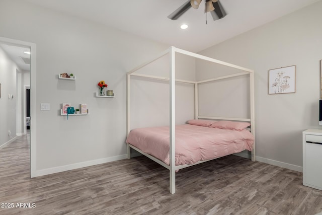 19436 W Windsor Ave, Buckeye, AZ 85396 - bedroom featuring wood finished floors, baseboards, a ceiling fan, and recessed lighting