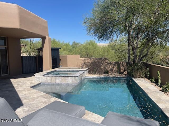 41576 N 107th Way, Scottsdale, AZ 85262 - view of swimming pool with a fenced backyard, a patio area, and a pool with connected hot tub