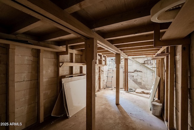 view of unfinished basement