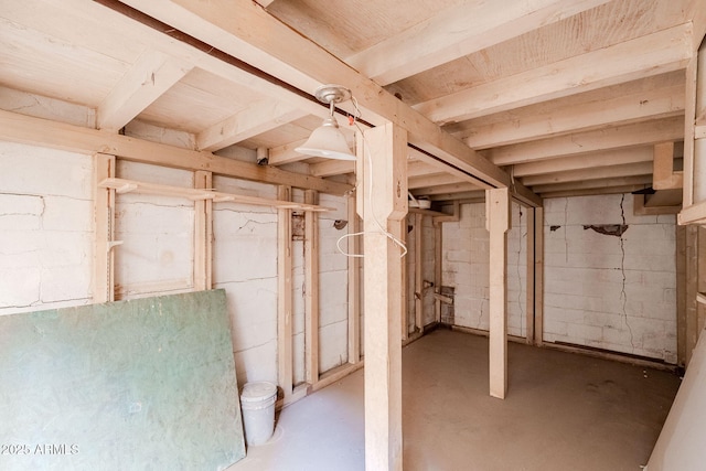 view of unfinished basement