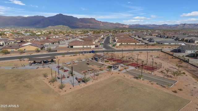 drone / aerial view with a residential view and a mountain view