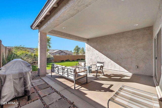 view of patio / terrace with outdoor lounge area and area for grilling