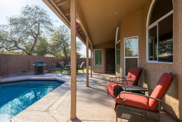 view of pool with a patio and area for grilling