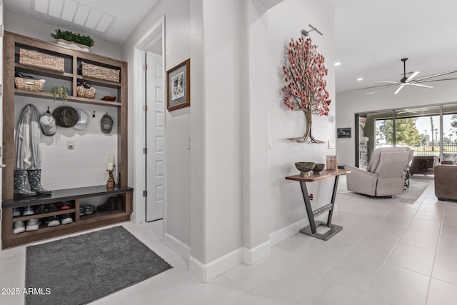 hall with light tile patterned flooring