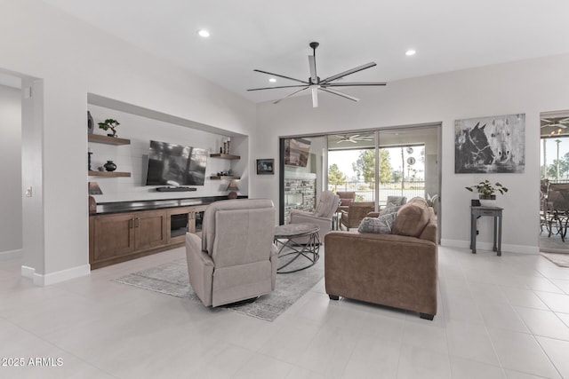 living room with ceiling fan