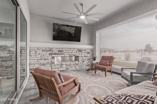 living room with ceiling fan