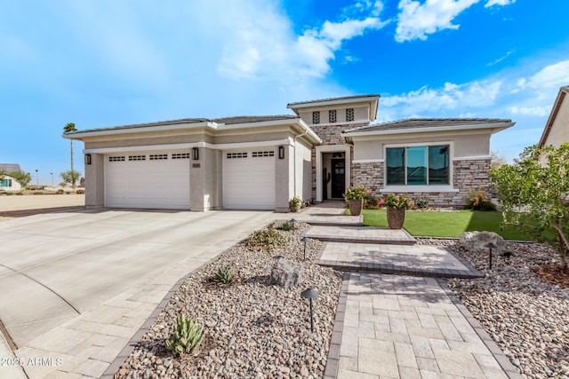 prairie-style house with a garage