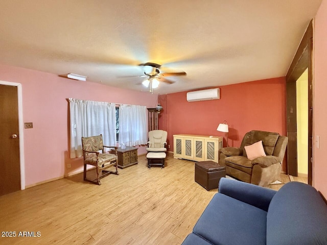 9495 E Marilyn Ln, Dewey, AZ 86327 - living room featuring a wall unit AC, ceiling fan, and wood finished floors