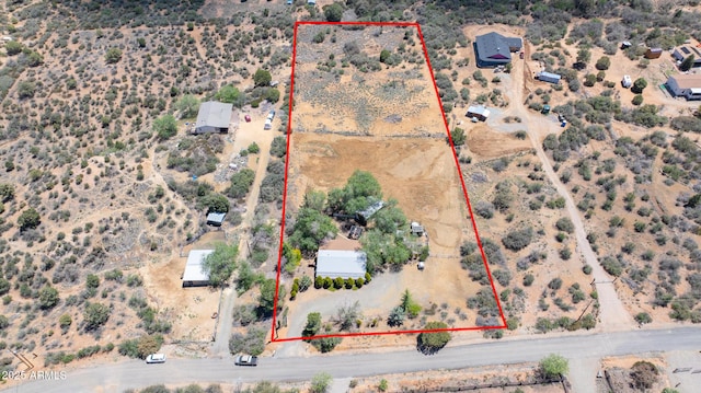 9495 E Marilyn Ln, Dewey, AZ 86327 - aerial view of sparsely populated area featuring a desert landscape and property parcel outlined