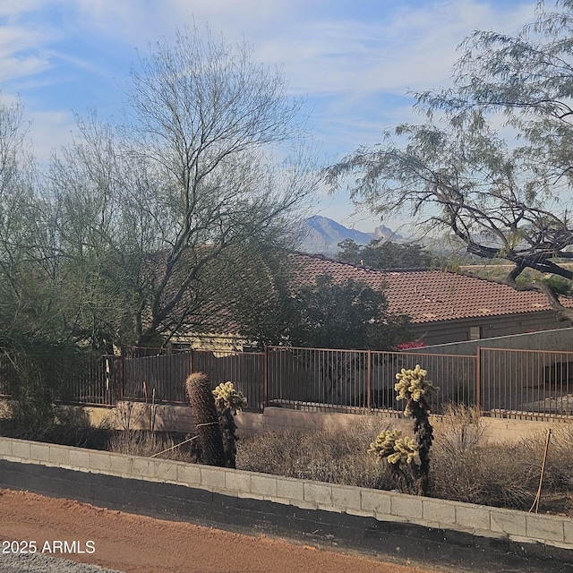 exterior space featuring a mountain view