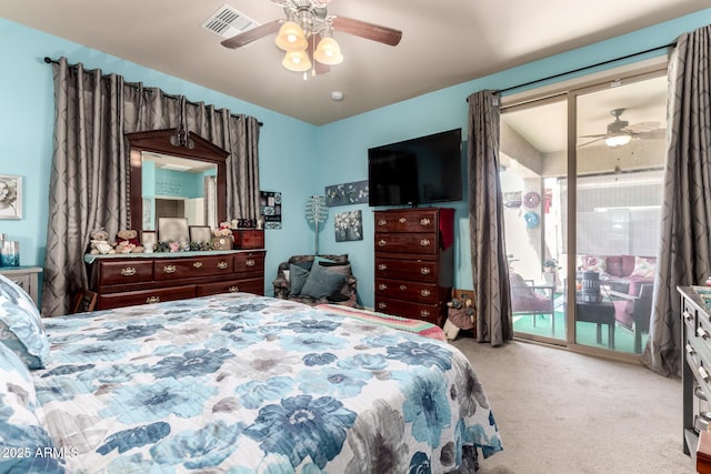 7015 W Melody Dr, Laveen, AZ 85339 - bedroom featuring access to exterior, light carpet, and ceiling fan