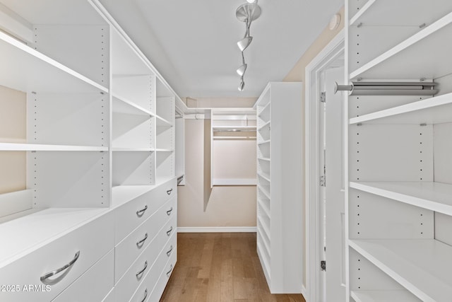 walk in closet featuring wood finished floors