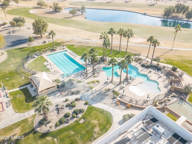 aerial view with a water view