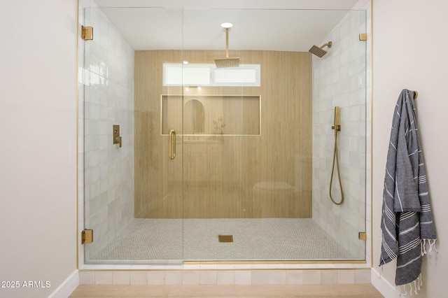 bathroom featuring a stall shower