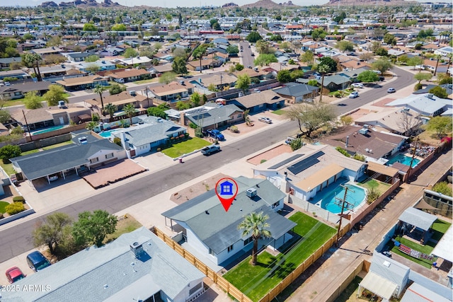 drone / aerial view with a residential view