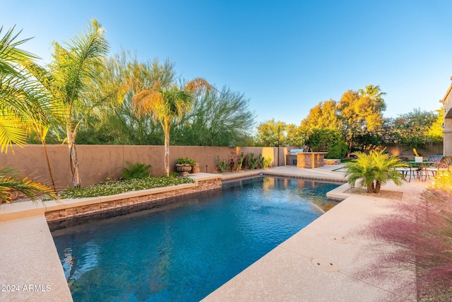 view of swimming pool with a patio area